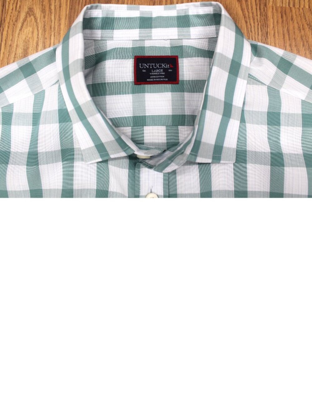 UNTUCKit REGULAR FIT 100% COTTON SHIRT SAGE & WHITE Sz LARGE, L